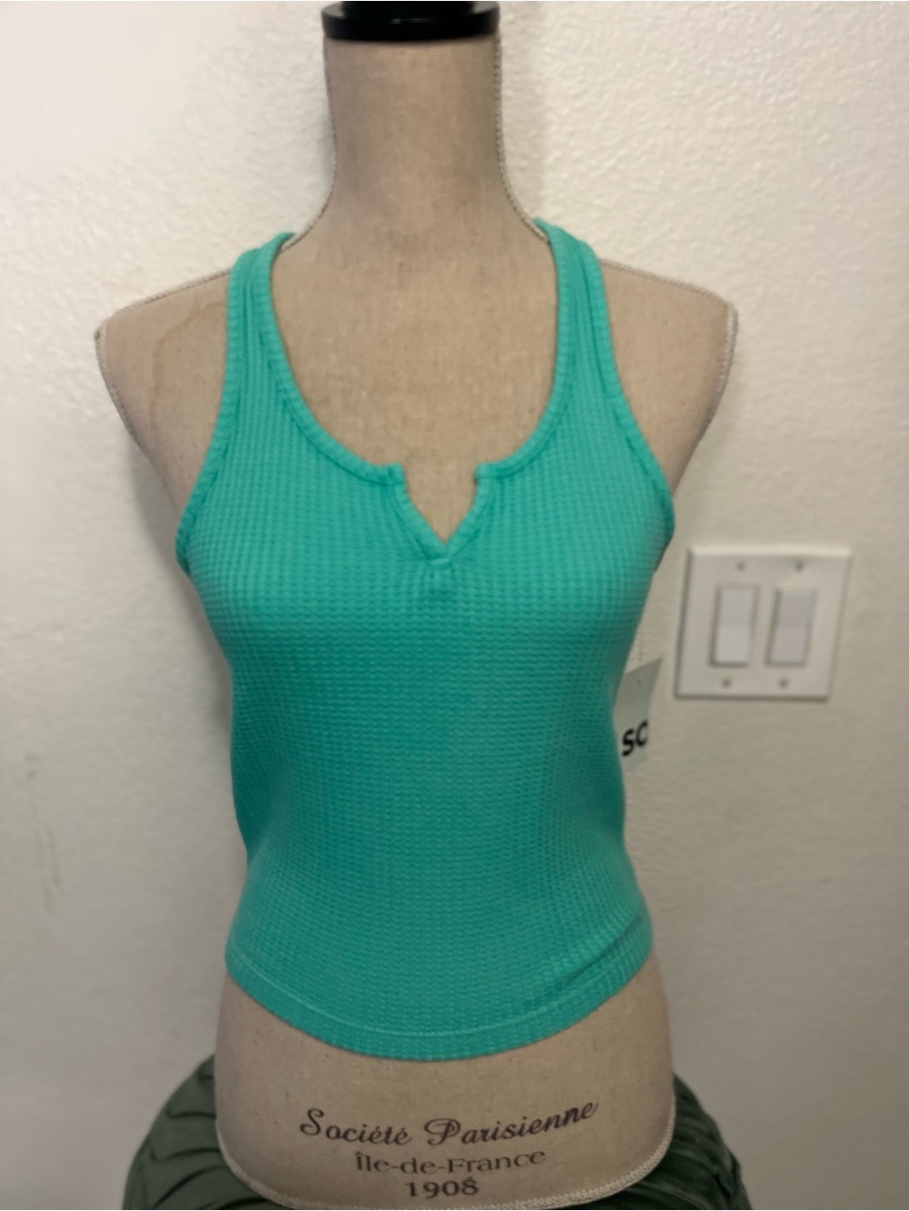 SO Turquoise Ribbed Notch-Neck Tank